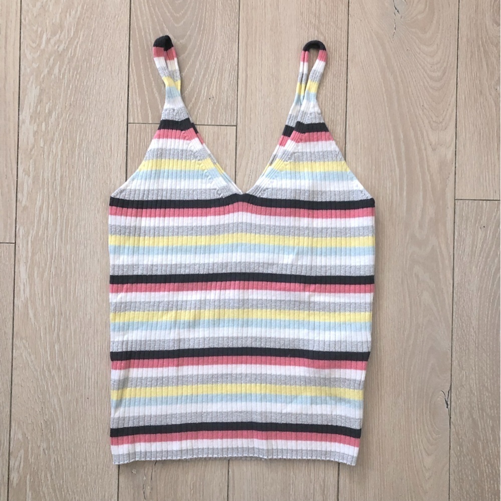 H&M Y2K Glitter Stripe Knit V Neck Tank Top Size S